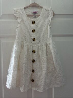 Little Lass Cream Eyelet Button-Front Dress